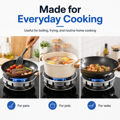 Pot cooking on a gas saver burner stand